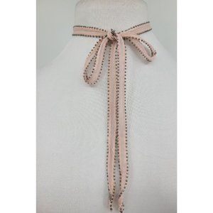 New Chan Luu Pink Chiffon Choker Necktie Scarf Necklace Beaded Embroidered